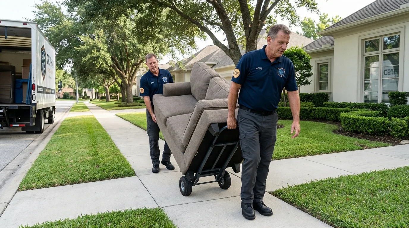 Local residential moving crew loading furniture in Sioux City, IA